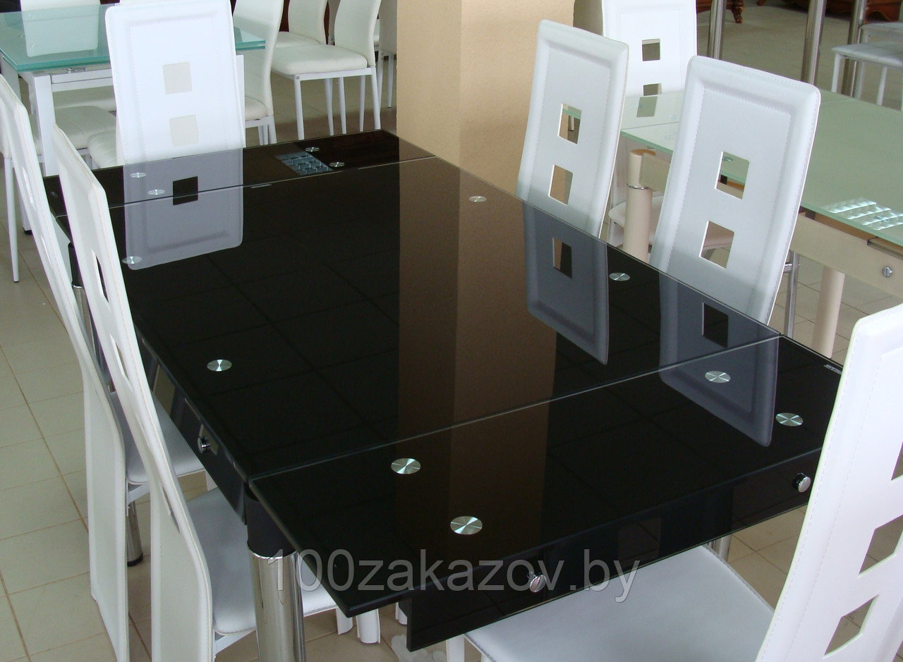 Стол кухонный раздвижной 60-69А черный Стол трансформер стеклянный - фото 1 - id-p5621864