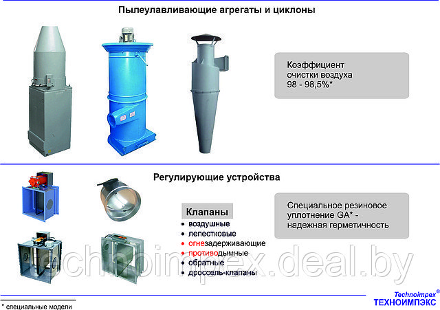 Пылеулавливающие агрегаты и циклоны, Регулирующие устройства