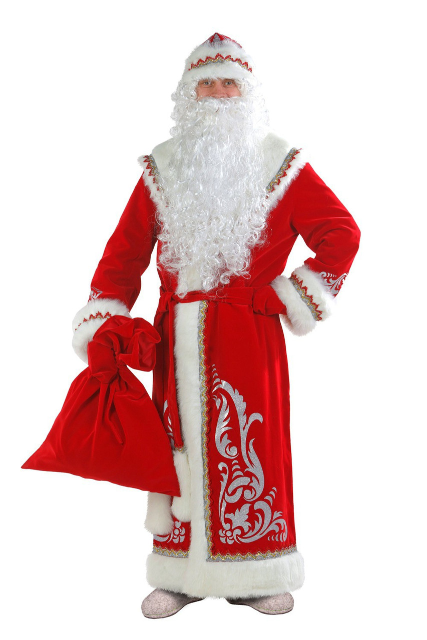 Карнавальный костюм Дед Мороз аппликация красный 146,взрослый