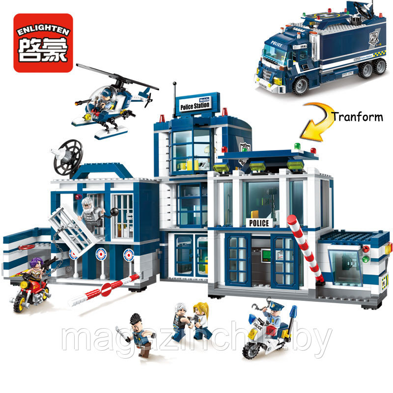Конструктор 1918 Brick (Брик) Большой полицейский участок, 2 в 1, 951 деталь аналог LEGO (Лего) - фото 1 - id-p52254873