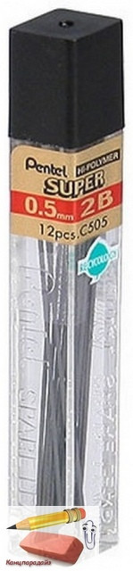 Грифель для механических карандашей Pentel Super, 2B, 0,5 мм. - фото 1 - id-p68623948