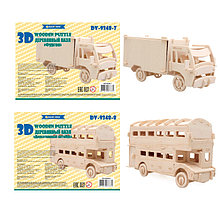 3D Пазл деревянный Двухэтажный автобус, 2 пластины с деталями,