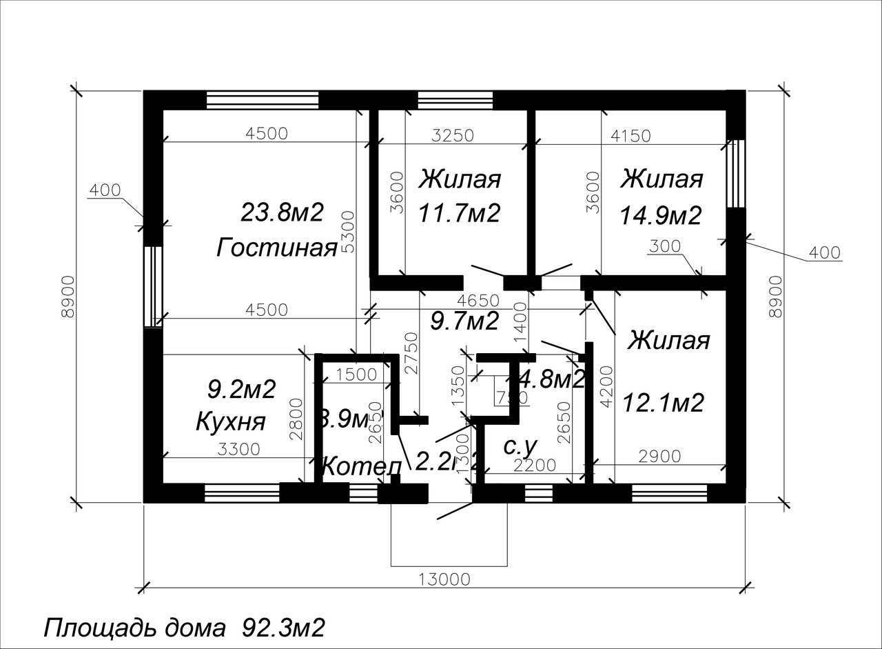 Проект одноэтажного жилого дома 92.3м2 - фото 2 - id-p68650645