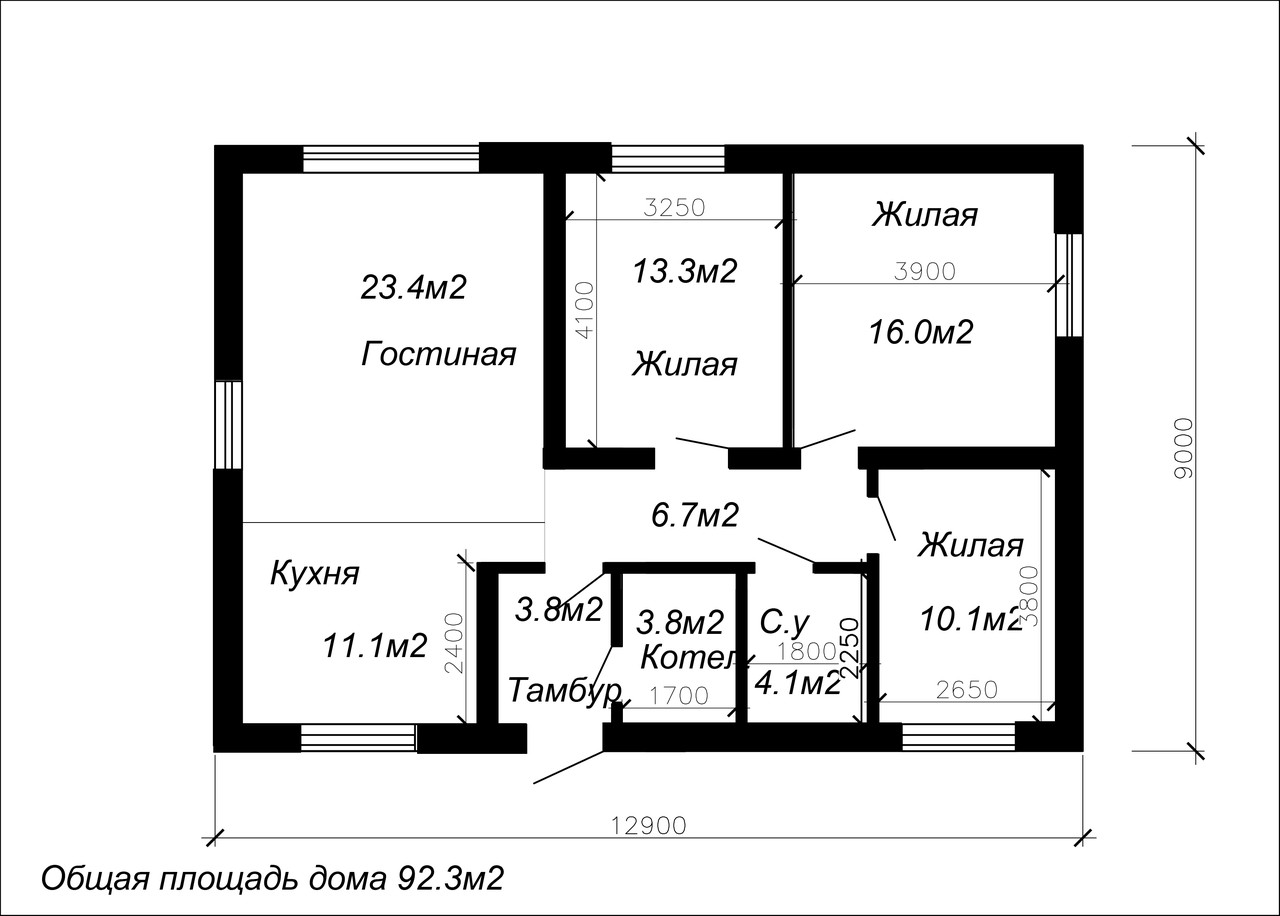 Проект одноэтажного жилого дома 92.3м2 - фото 2 - id-p68650661