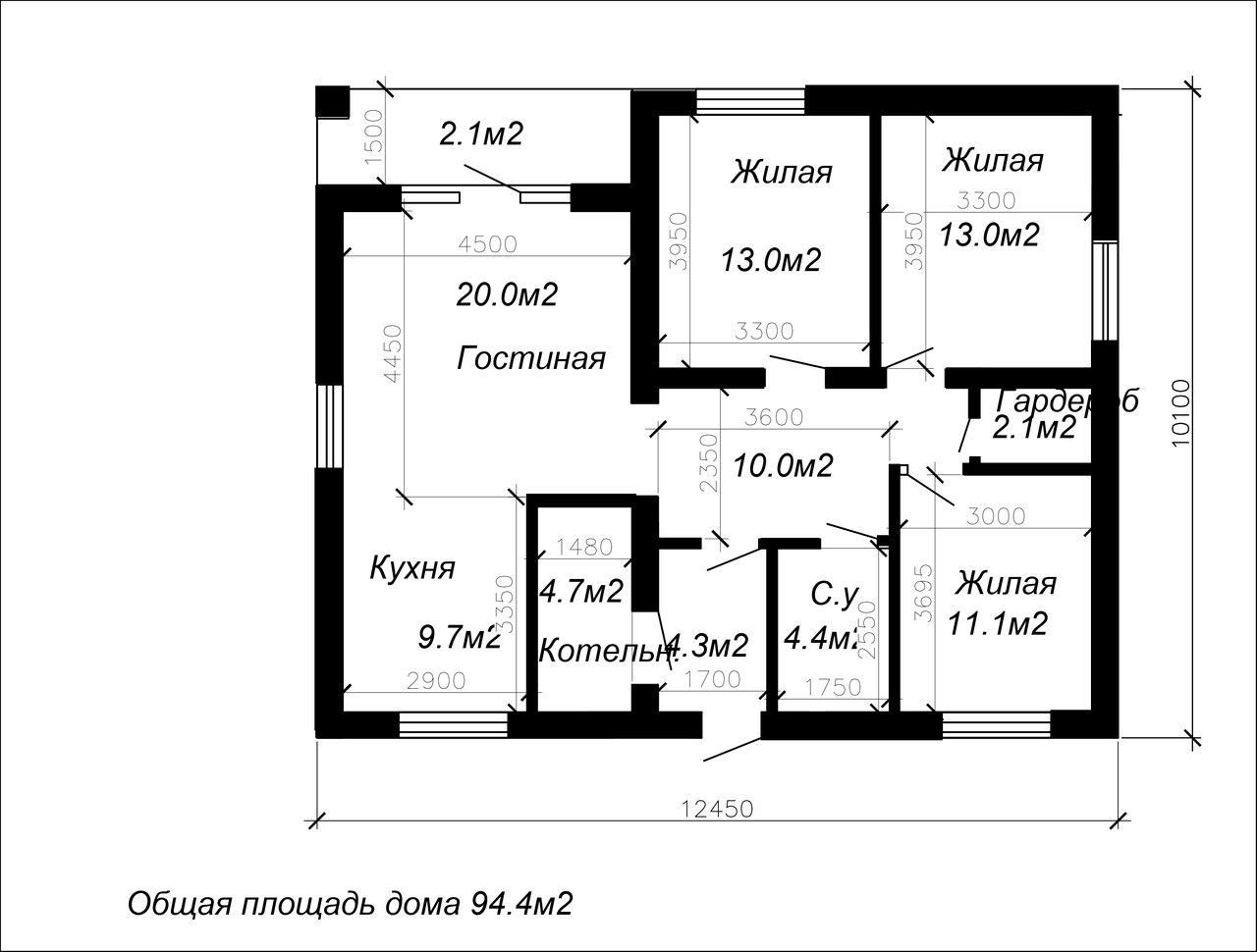 Готовый проект одноэтажного жилого дома 94.4м2 - фото 2 - id-p68650658