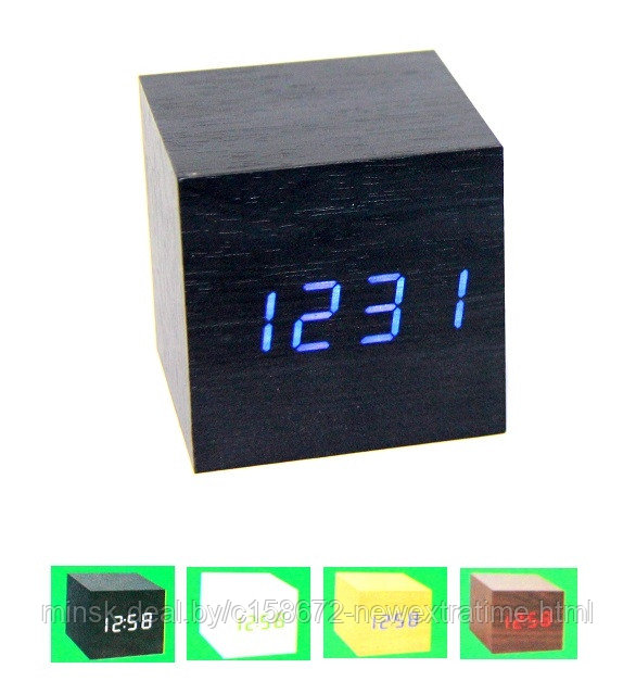 VST-869-2 часы настольные в деревянном корпусе с зелеными цифрами