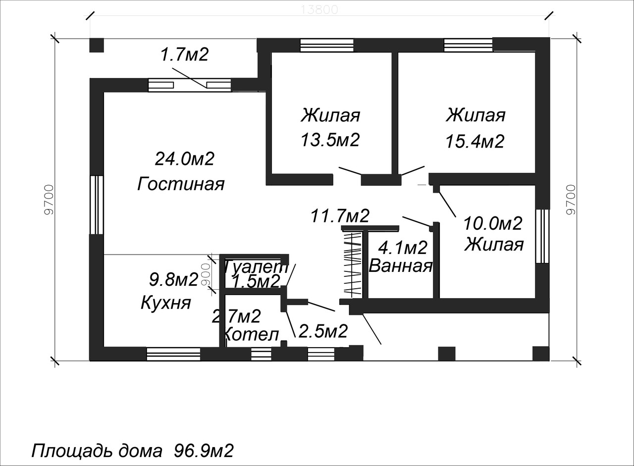 Проект одноэтажного жилого дома 96.9м2 - фото 1 - id-p68683750