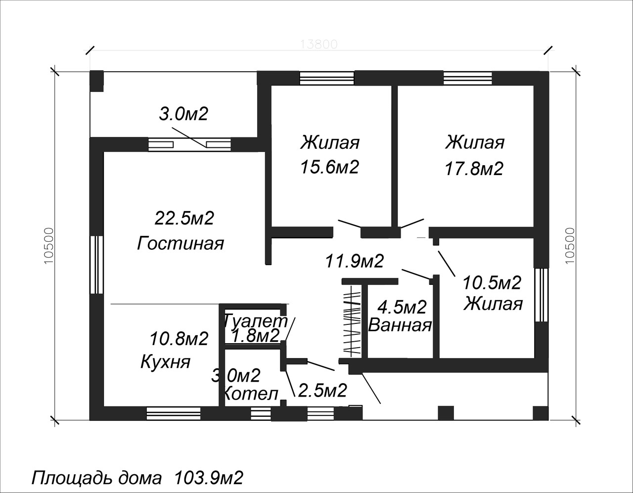 Проект одноэтажного дома 103.9 м2