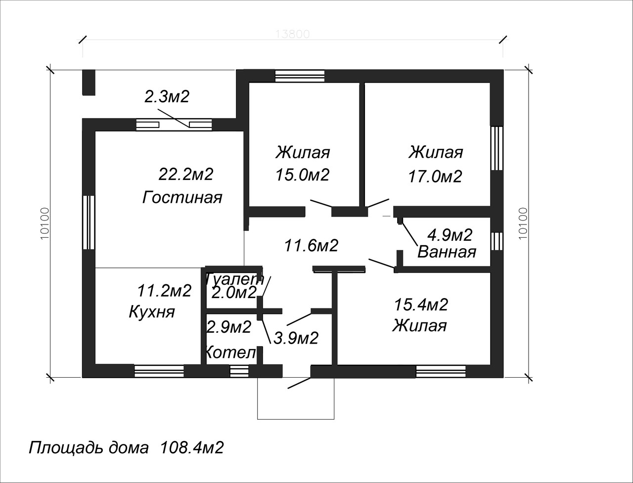 Проект одноэтажного жилого дома 108.4м2 - фото 2 - id-p68684403