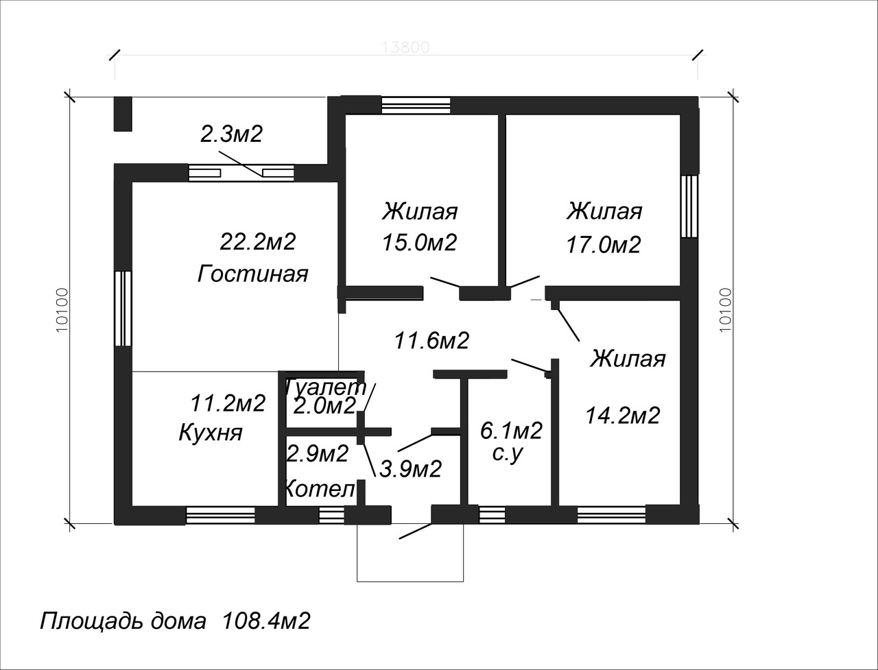 Проект одноэтажного дома 108.4м2 - фото 1 - id-p68684463