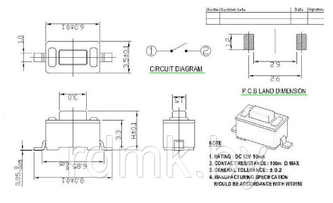 Микро кнопка 3 x 6 x 4.3 SMD - фото 2 - id-p68690017