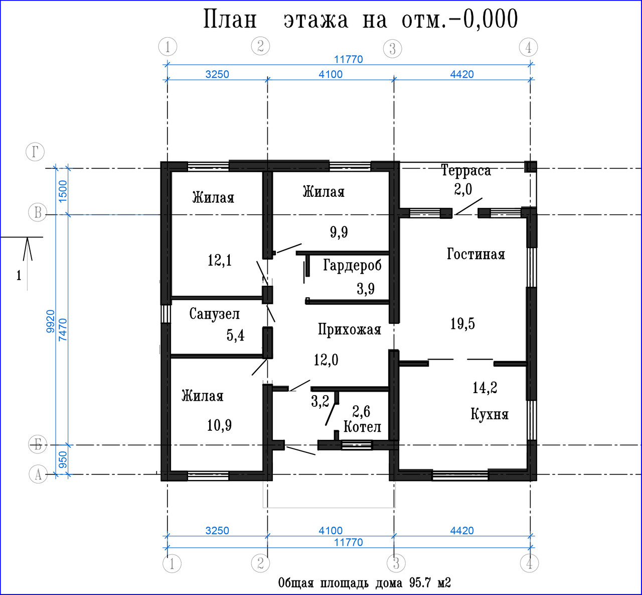 Проект одноэтажного дома 95.7м2 - фото 1 - id-p68703021