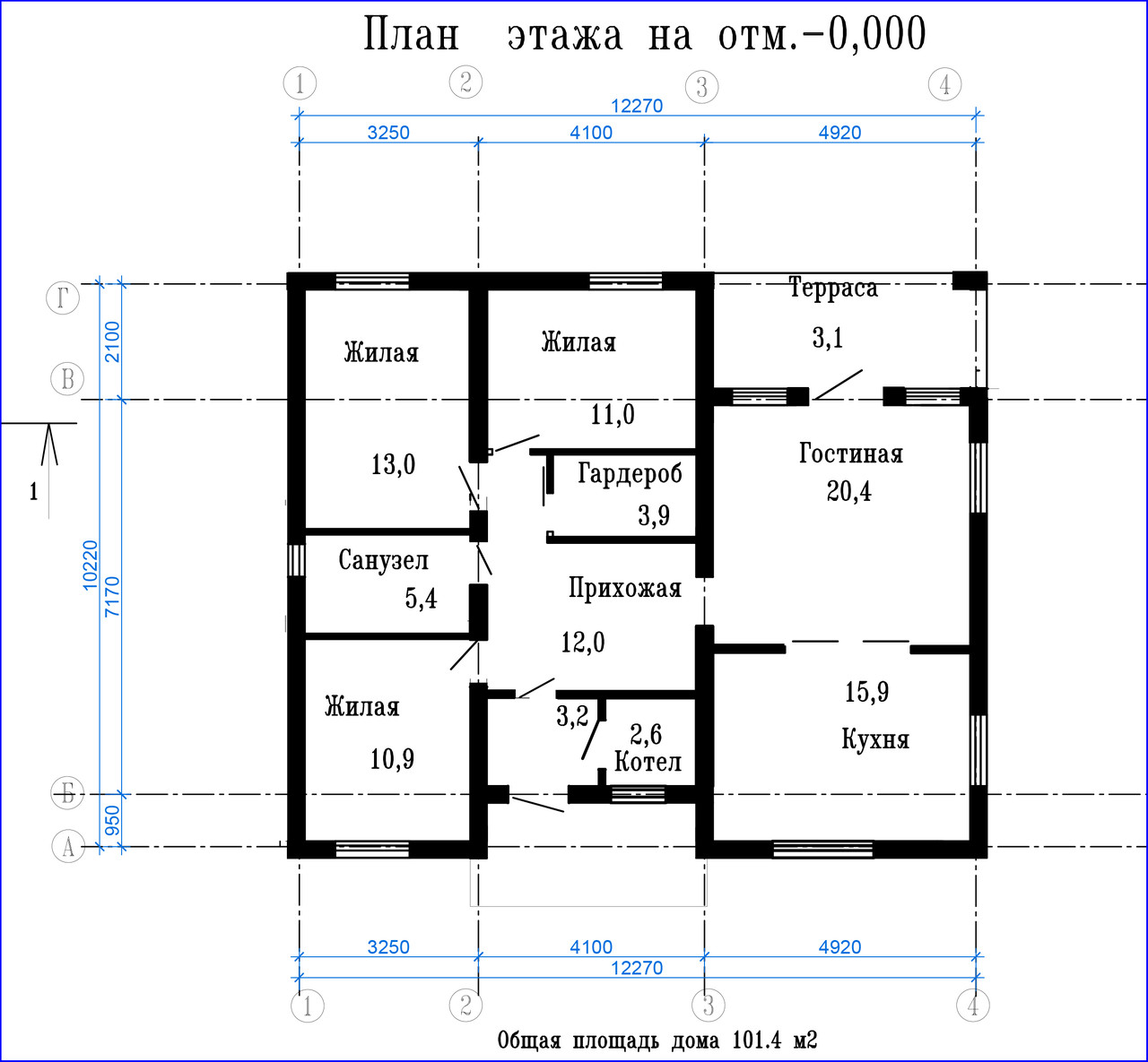 Проект одноэтажного жилого дома 101.4м2 - фото 1 - id-p68703112