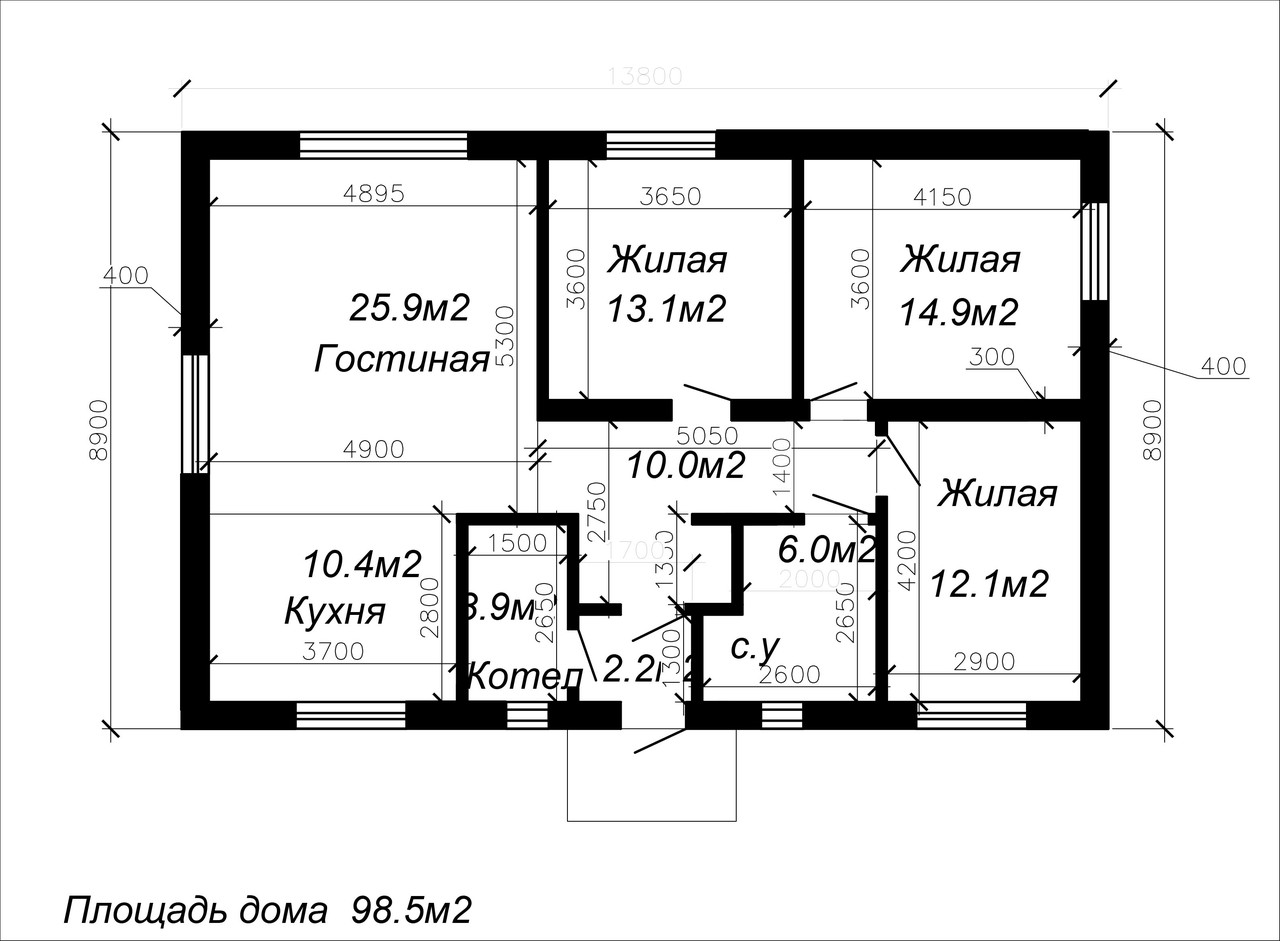 Проект одноэтажного жилого дома 98.5м2 - фото 1 - id-p68683267