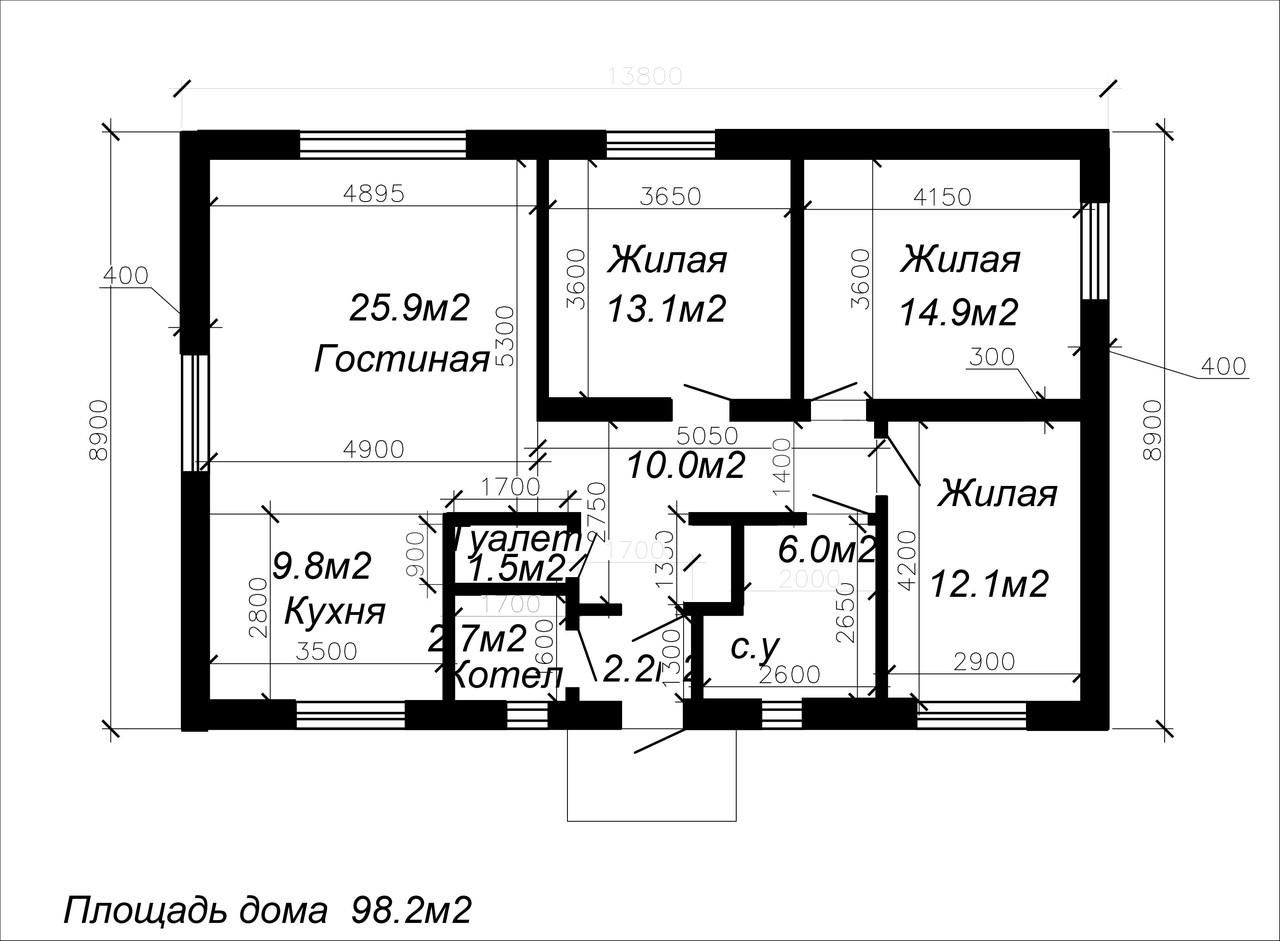 Проект одноэтажного жилого дома 98.2м2