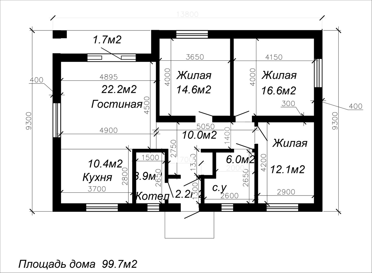 Проект одноэтажного жилого дома 99.7м2