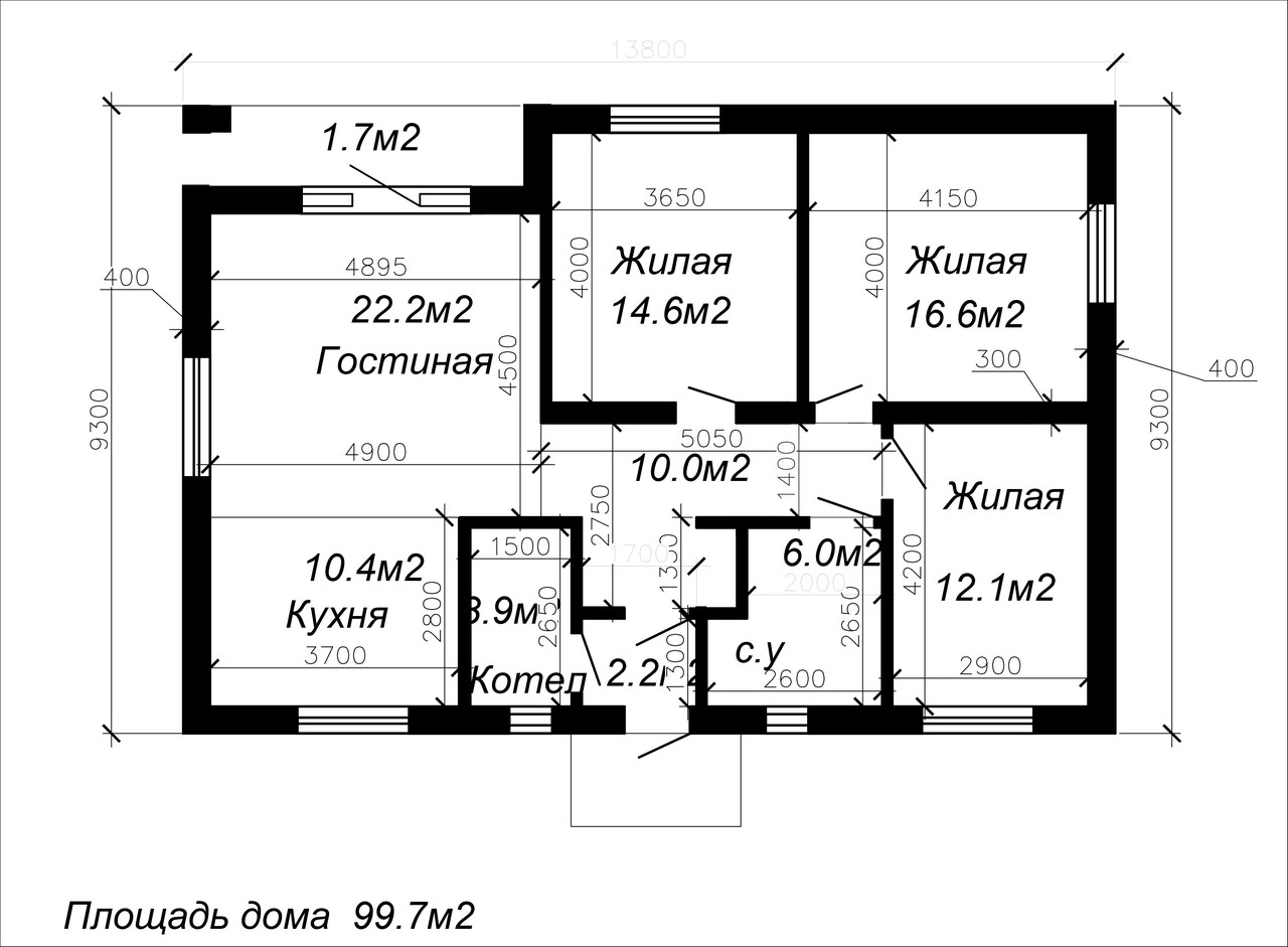 Проект одноэтажного жилого дома 99.7м2 - фото 1 - id-p68683294