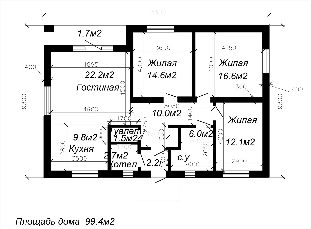 Проект одноэтажного дома 99.4м2