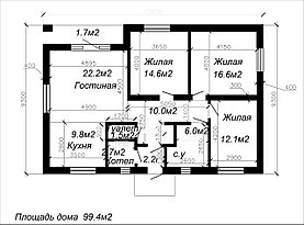 Проект одноэтажного дома 99.4м2