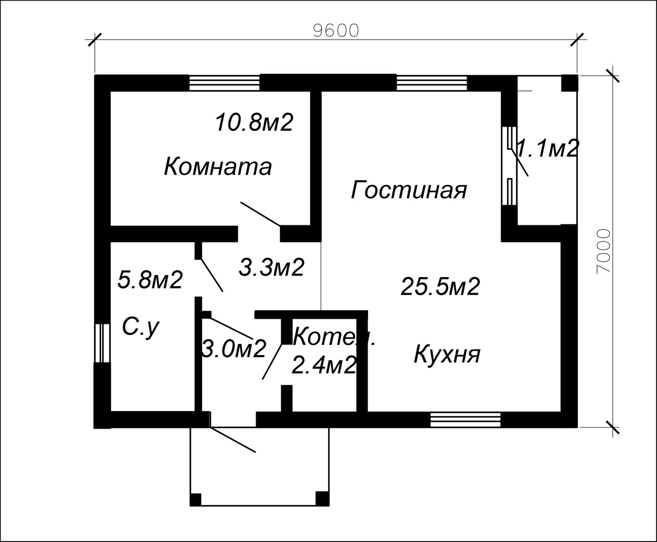 Проект одноэтажного жилого дома 51.9м2