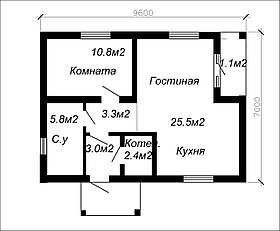 Проект одноэтажного жилого дома 51.9м2