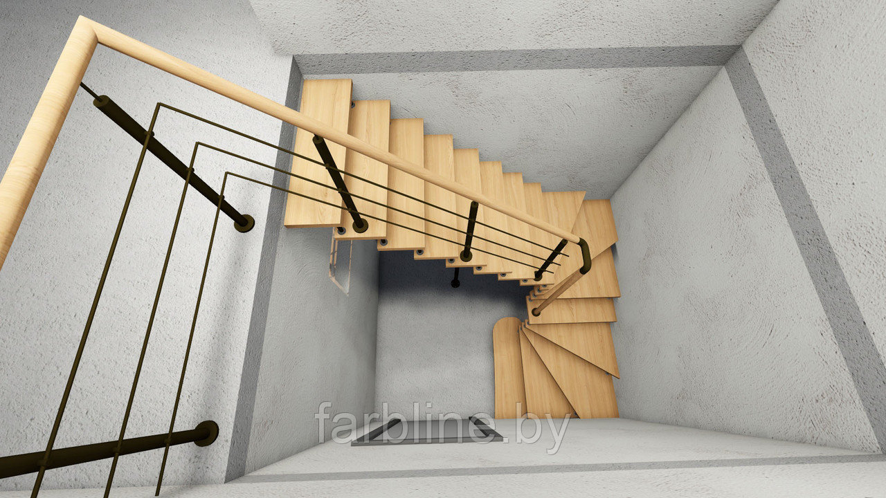 Модульная лестница, лестница в дом П-образная  на 16 ступеней + 3D Проект в подарок, фото 1