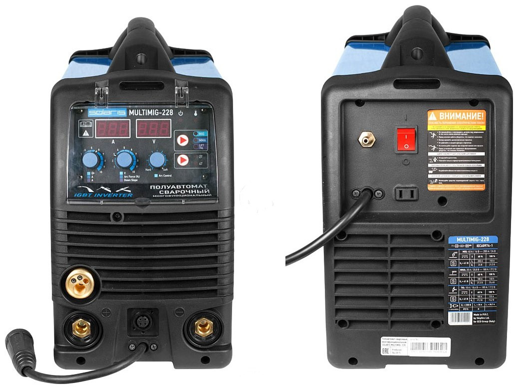 Полуавтомат сварочный Solaris MULTIMIG-228 (Горелка MIG 3м, горелка TIG 4м, кабели 3м) - фото 2 - id-p68807031