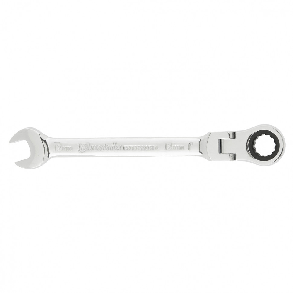 Ключ комбинированный трещоточный, 12мм, CrV, шарнирный, зерк.хром MATRIX PROFESSIONAL - фото 1 - id-p68856749