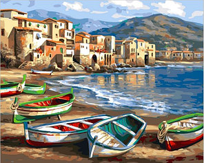 Раскраска по номерам на холсте Лодки на берегу, фото 2