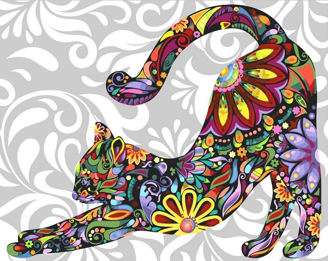 Рисование по точкам красками на холсте Цветочная кошка - фото 3 - id-p68983664