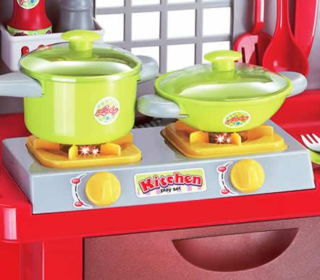 ДЕТСКАЯ КУХНЯ Kitchen set АРТ.008-55А ЦВЕТ СЕРО-КРАСНЫЙ СВЕТ, ЗВУК - фото 3 - id-p58494421