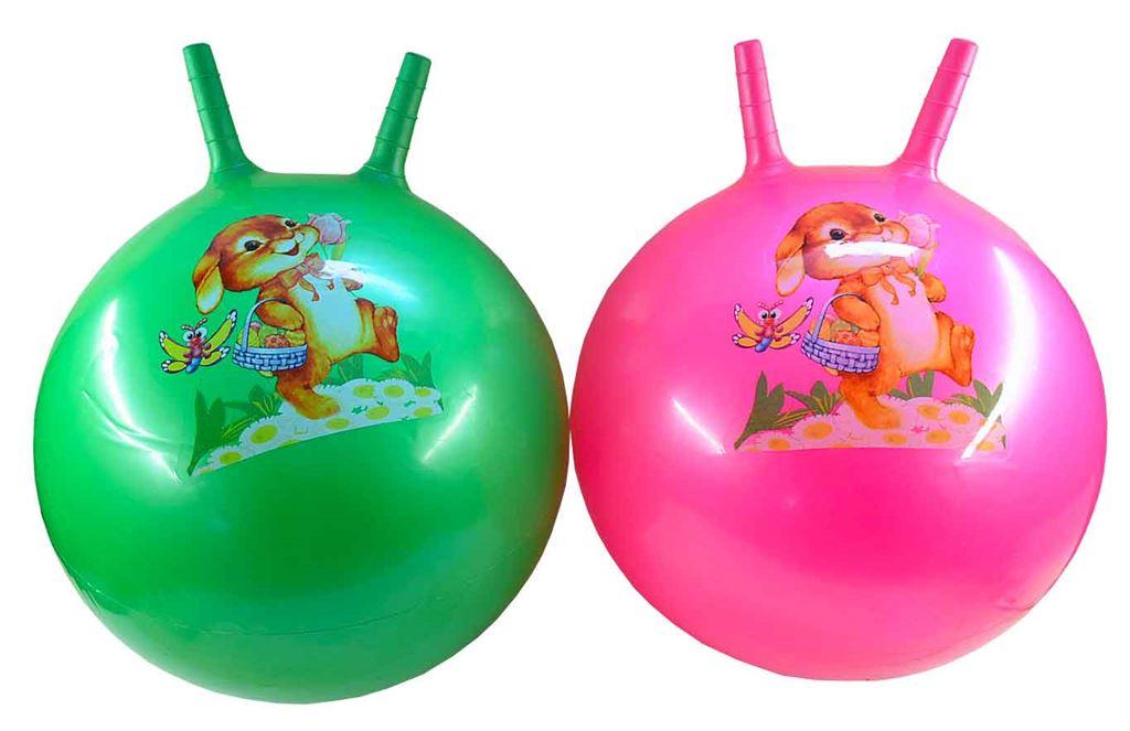 Мяч - прыгун (с рогами) с рисунками 60 см  (5 цветов - розовый, красный, синий, зеленый, желтый)