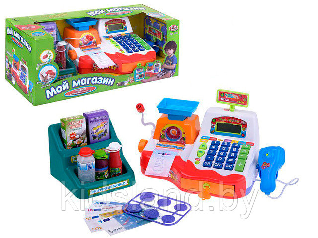 Детская касса Мой магазин 7256 Joy Toy с калькулятором, сканером, чеком, продуктами, со светом и звуком - фото 3 - id-p69117844