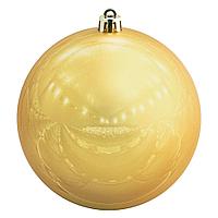 Золотистый глянцевый елочный новогодний шар из пластика диаметром 10 см для нанесения логотипа