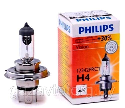 Лампа галоген.H4 12 V 60/55 W Vision +30% "Philips", 12342PRC1 - фото 1 - id-p69219027