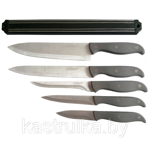 Набор ножей из нержавеющей сталис магнитной планкой (6 предметов) Mr-1428 Maestro - фото 1 - id-p10833339