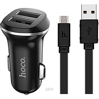 Автомобильное зарядное устройство HOCO Z1, 2.1A, 2 USB + кабель micro USB, black