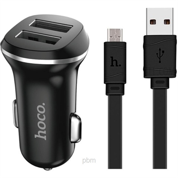 Автомобильное зарядное устройство HOCO Z1, 2.1A, 2 USB + кабель micro USB, black - фото 1 - id-p69634774