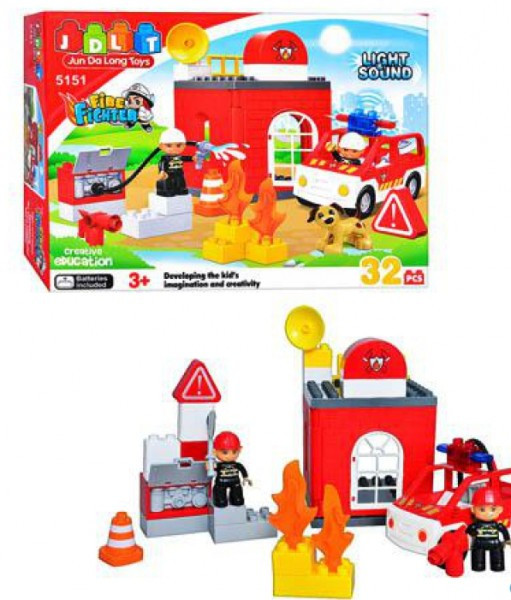 Конструктор JDLT 5151 Пожарная машина, 32 дет, звук, свет, аналог Lego Duplo - фото 3 - id-p69660262