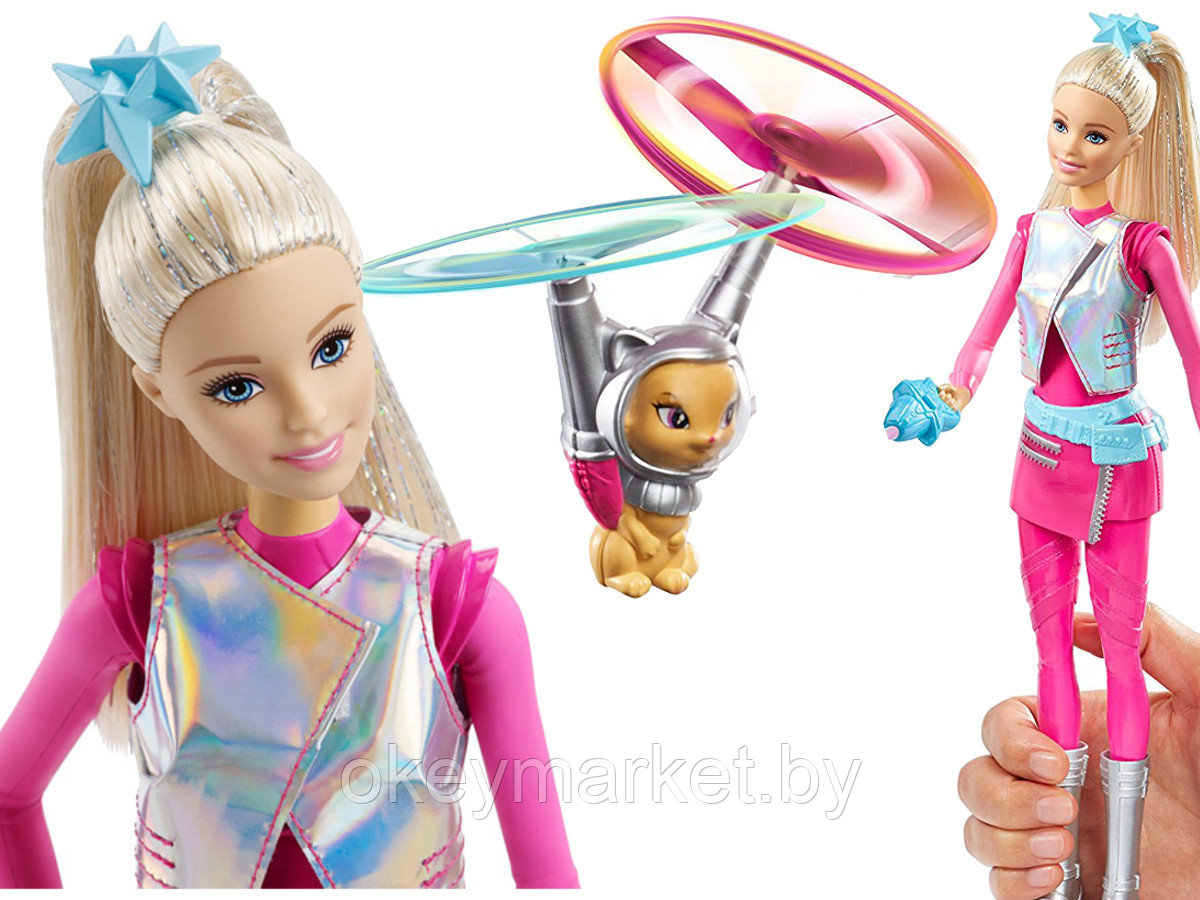 Кукла Mattel Barbie с летающим котом Попкорном и космические приключения DWD24