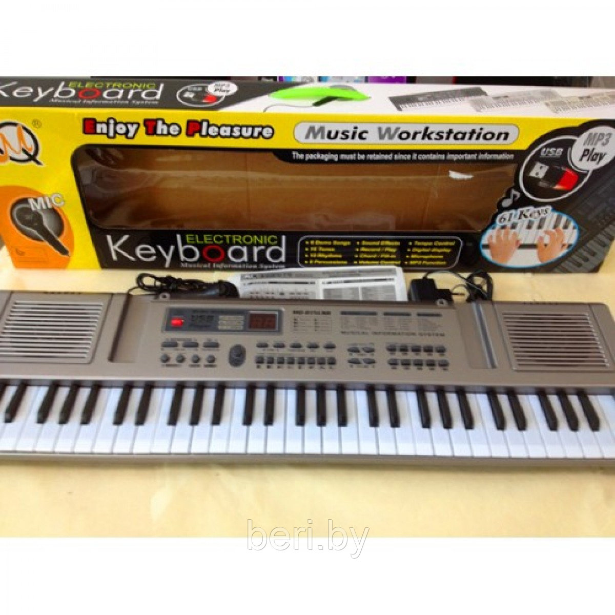 Детский синтезатор пианино MQ815 USB, 61 клавиша, микрофон, MP3, работает от сети - фото 1 - id-p69678278