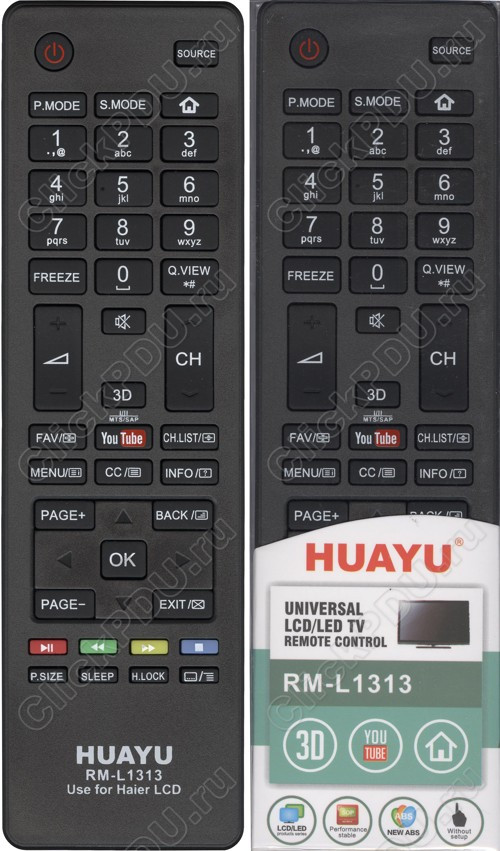 Huayu for Haier LCD TV RM-L1313 корпус пульта как HTR-A18EN с кнопкой Youtube и 3D (серия HRM1374) - фото 1 - id-p69731268