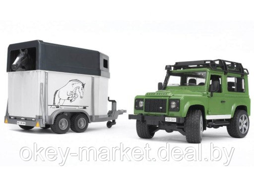 Игрушка Внедорожник Land Rover Defender с прицепом-коневозкой и лошадью Bruder 02592 - фото 2 - id-p69772434