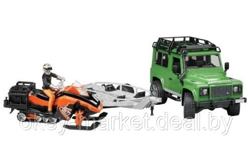 Игрушка Bruder Land Rover Defender c прицепом и снегоходом 02594 - фото 2 - id-p69772620