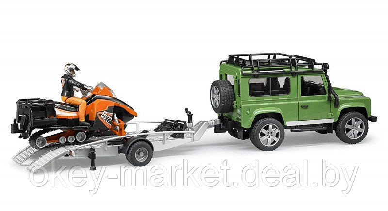 Игрушка Bruder Land Rover Defender c прицепом и снегоходом 02594 - фото 4 - id-p69772620