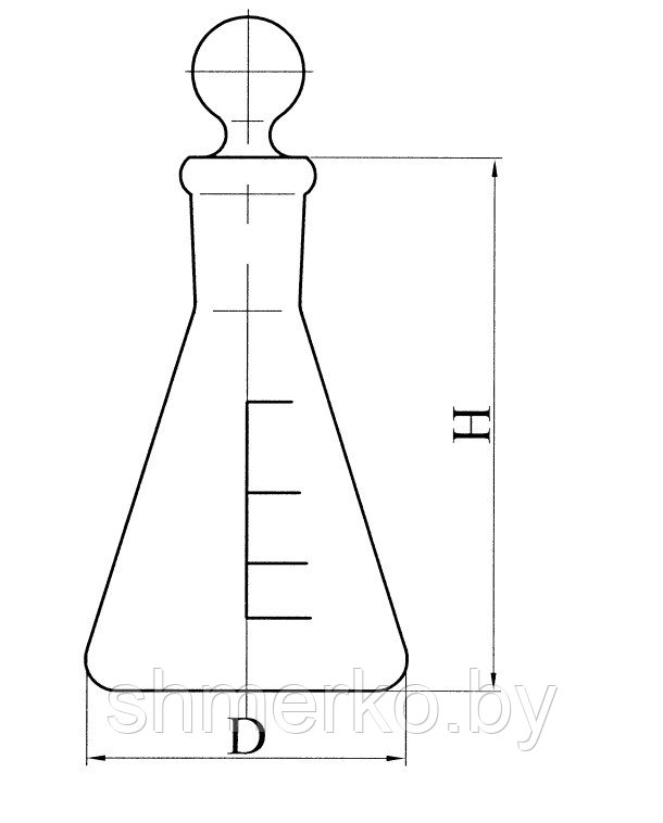 Колба коническая с шлифом, пробкой и шкалой