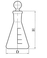 Колба коническая с шлифом, пробкой и шкалой