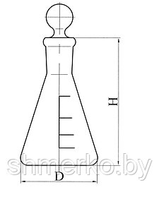 Колба коническая с шлифом, пробкой и шкалой