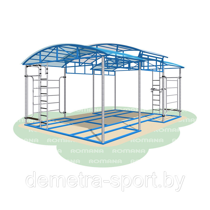 Теневой навес (на раме, ступенчатая крыша, встраиваемые турники) - фото 1 - id-p69780733