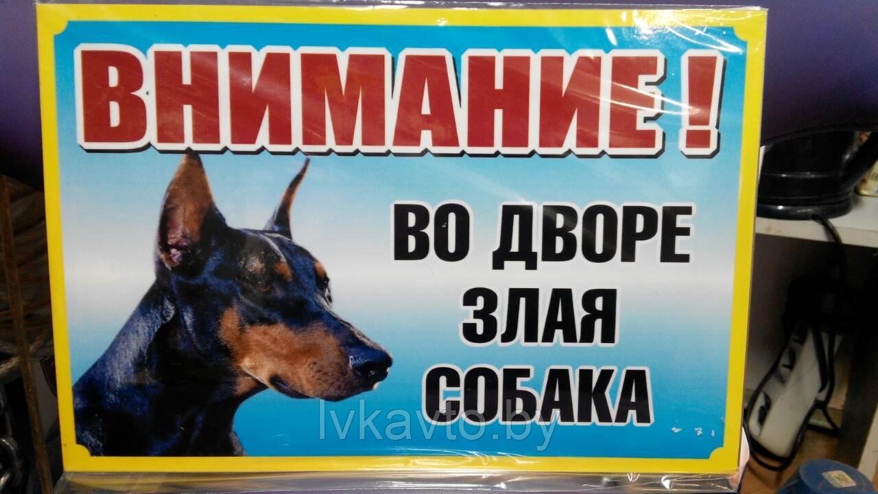 Табличка предупреждающая Внимание! Во дворе злая собака № 5 металл,300*200мм - фото 1 - id-p69782145